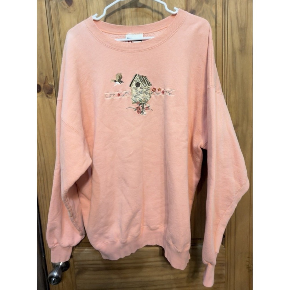 Vintage Hanes Ultimate Pink Birdhouse Embroidered Sweatshirt Cottagecore 2X